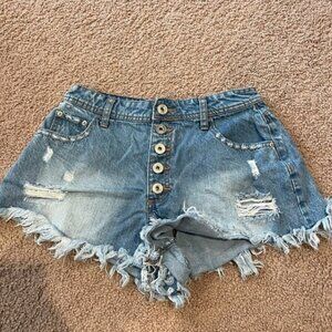 High-Rise Distressed Denim Shorts